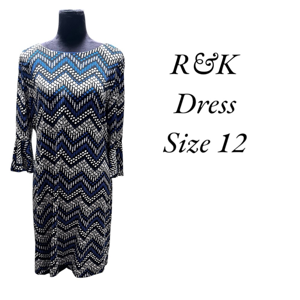 R&K Women's Black and White Chevron Dress